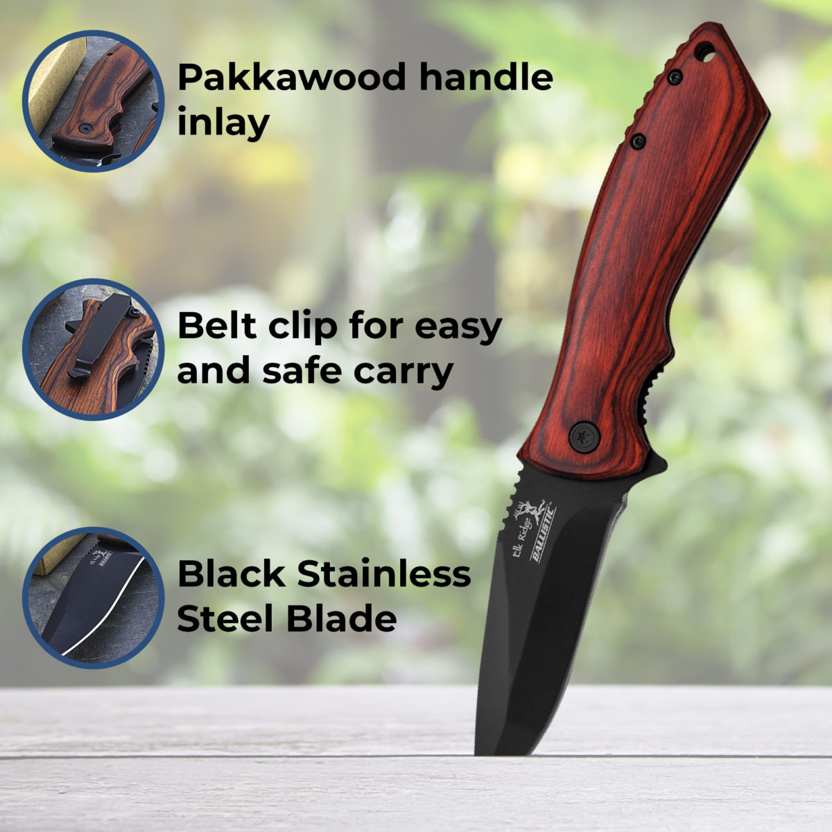 Personalized 7.75" Spring Assisted Folding Knife with Wood Handle - Image 2