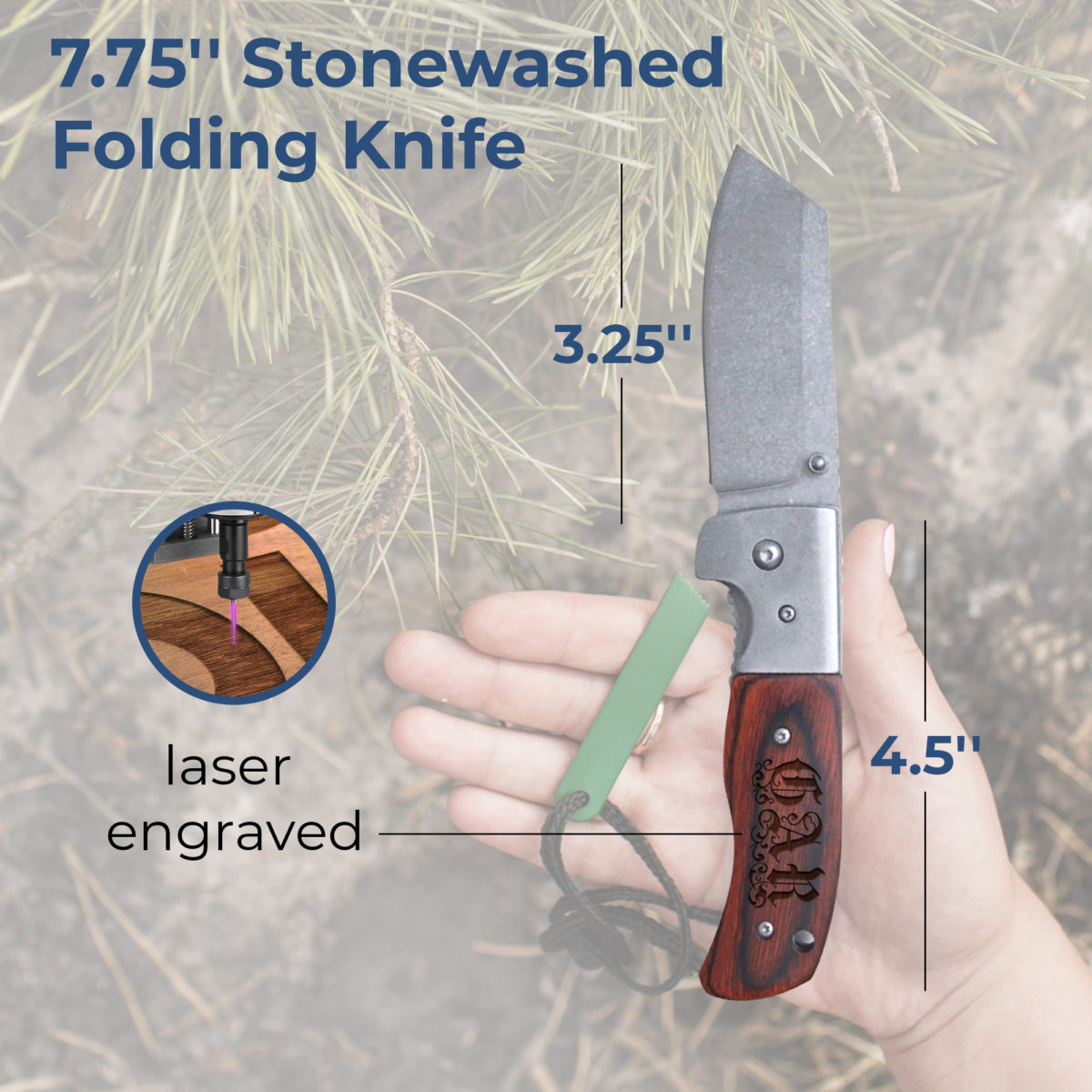 Personalized 7.75" Razor Style Folding Pocket Knife - Image 3