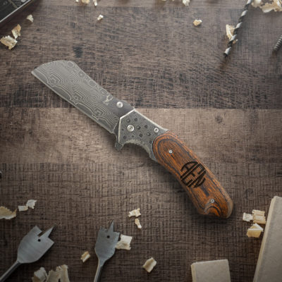 Personalized Round Monogram 7" Damascus Style Folding Pocket Knife