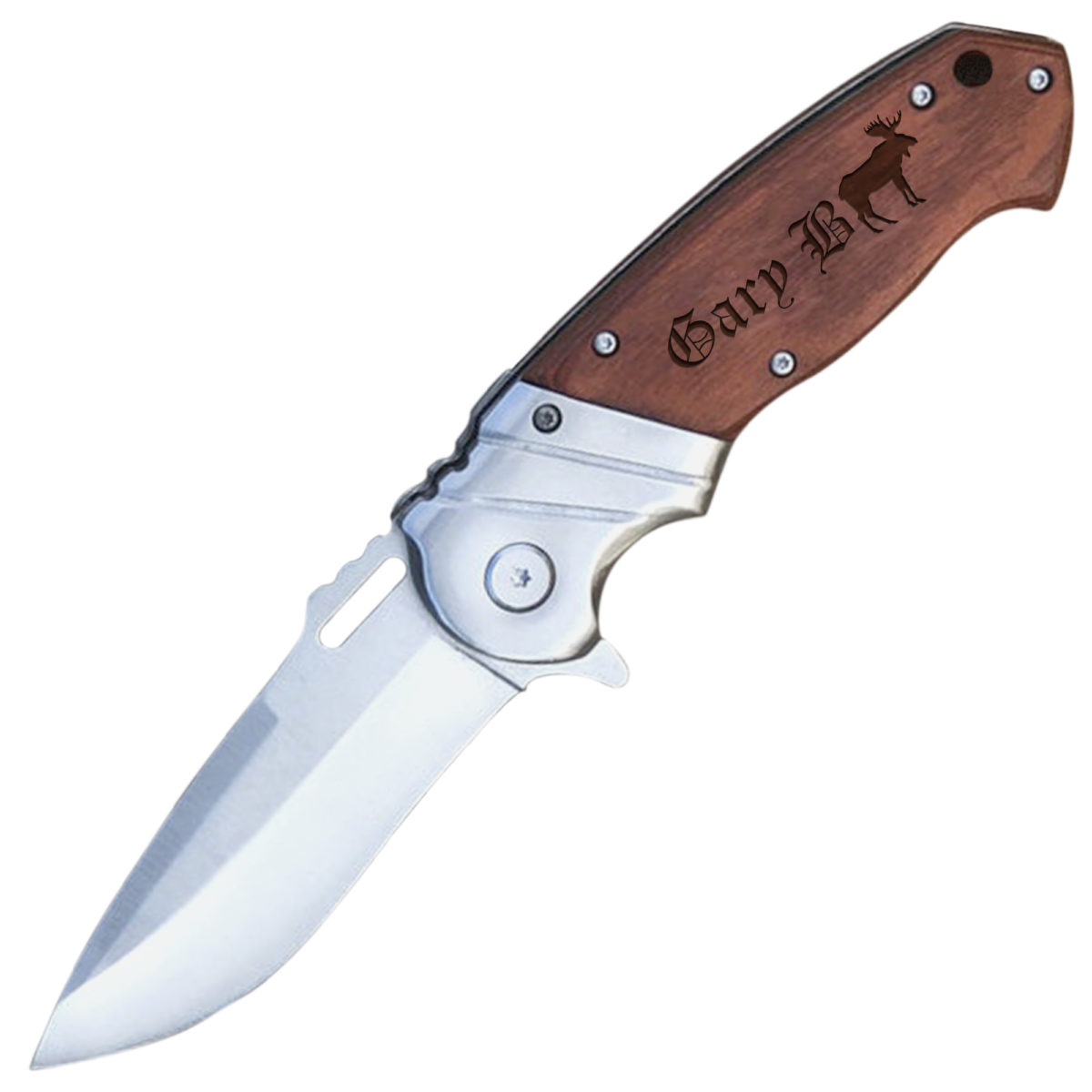 Personalized Elk 8.25" Folding Pocket Knife w/ Leather Lanyard - Image 4