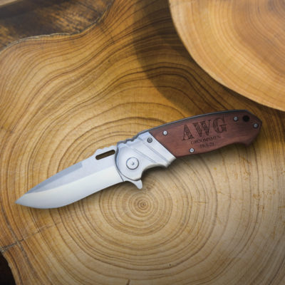 Personalized 8.25" Folding Pocket Knife w/ Leather Lanyard