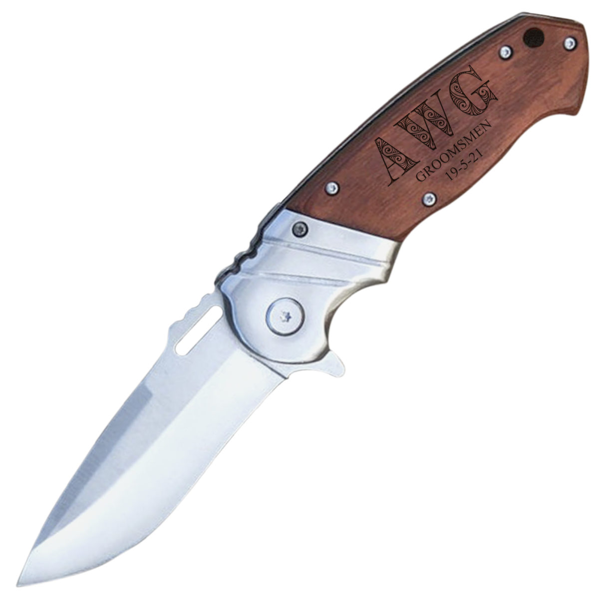 Personalized 8.25" Folding Pocket Knife w/ Leather Lanyard - Image 4