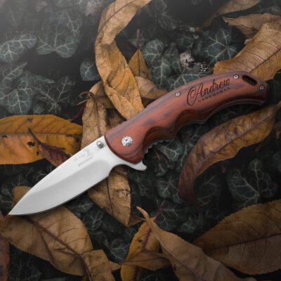 Personalized 8.5" Spring Assisted Pocket Knife with Wood Handle
