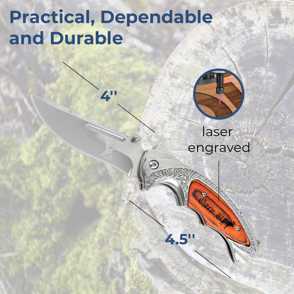 Personalized Elk 8.5" Folding Pocket Knife w/ Belt Clip - Image 2