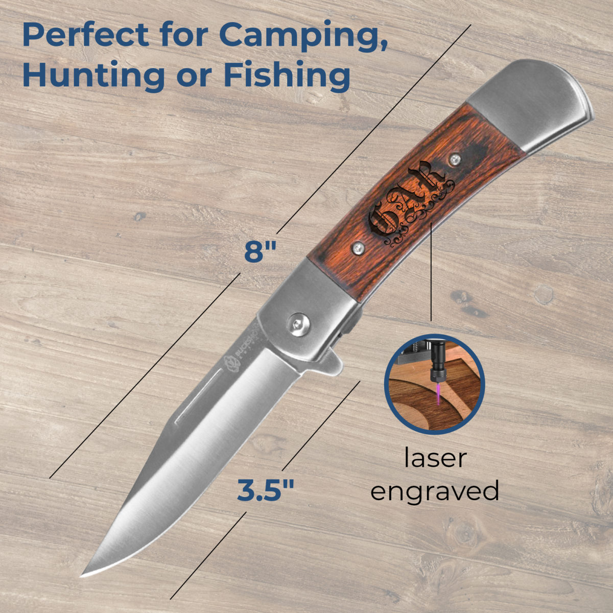 Personalized 8" Classic Pocket Knife with Wood Handle - Image 3