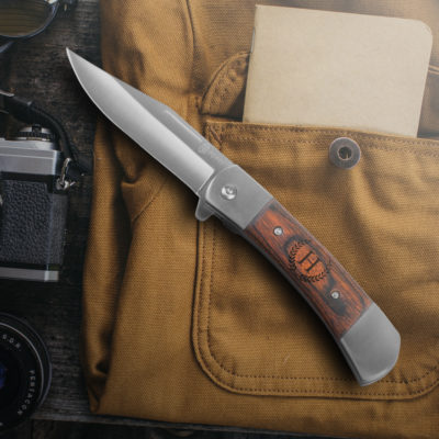 Personalized Laurel Monogram 8" Classic Pocket Knife with Wood Handle