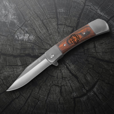 Personalized Round Monogram 8" Classic Pocket Knife with Wood Handle