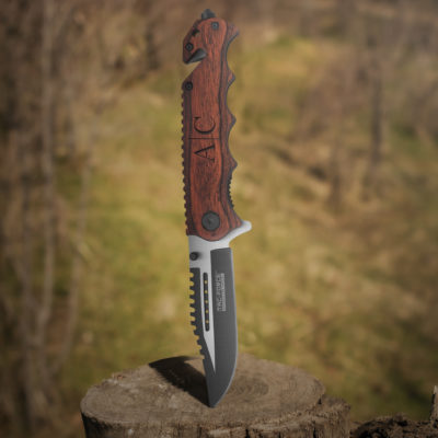Personalized Line Monogram 8" Tactical Folding Knife with Wood Handle