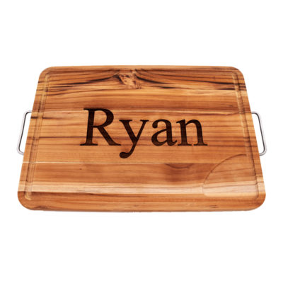 Personalized Teak Large Carving Board with Metal Handles