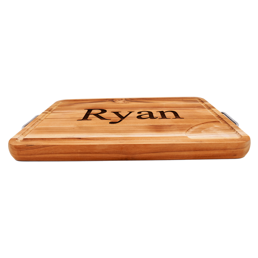 Personalized Teak Large Carving Board with Metal Handles - Image 2