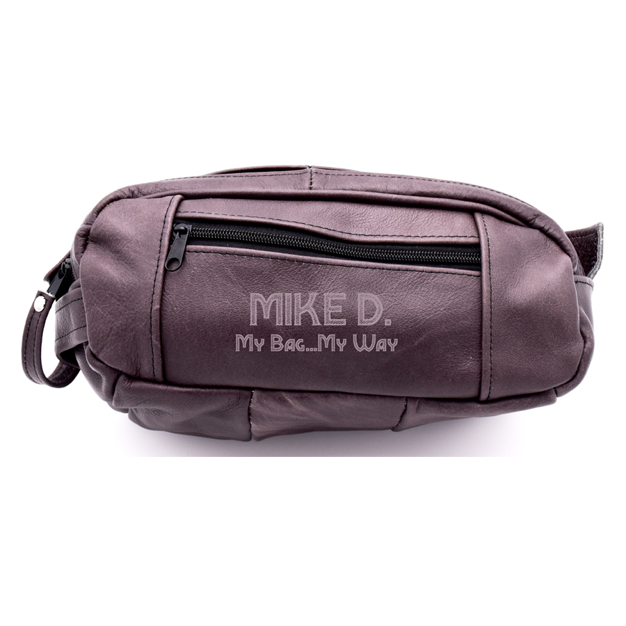 Personalized Gray Leather Toiletry Bag - Image 2