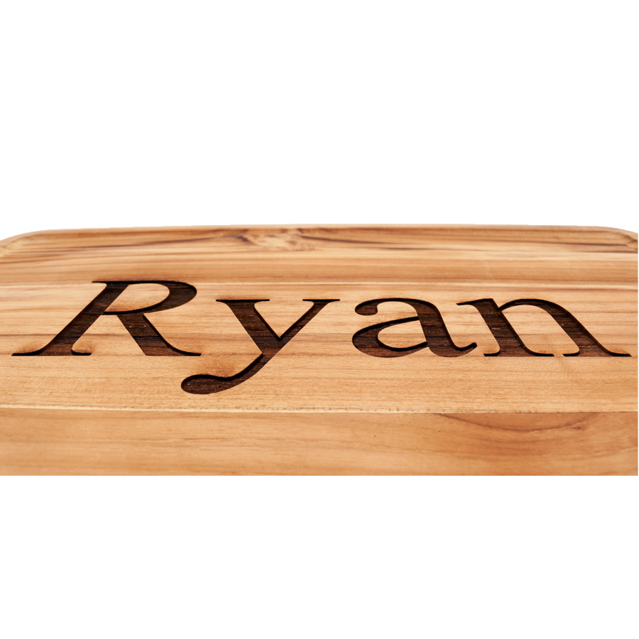 Personalized Teak Large Carving Board with Metal Handles - Image 3
