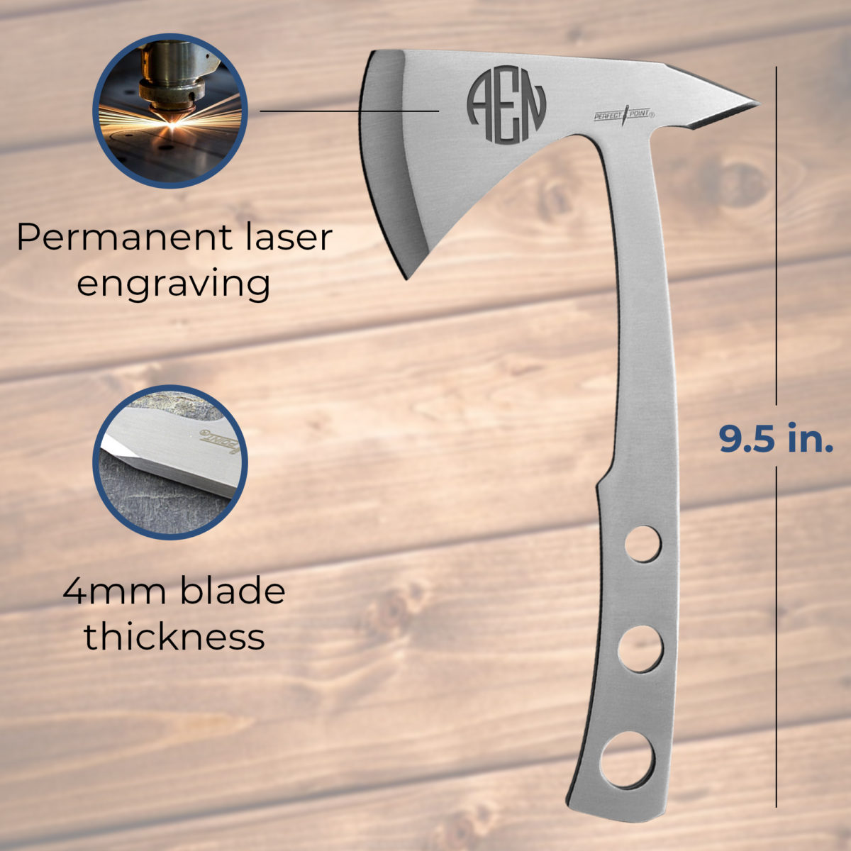 Personalized Round Monogram 9.5" Stainless Steel Throwing Axe - Image 3