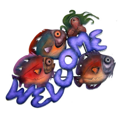 Welcome Sign | Artisan Crafted Painted Iron Plasma Cut | Welcome Fish