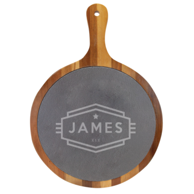 Personalized Cadet Round Wood Slate Serving Board