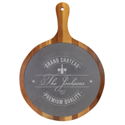 Personalized Chateau Round Wood Slate Serving Board