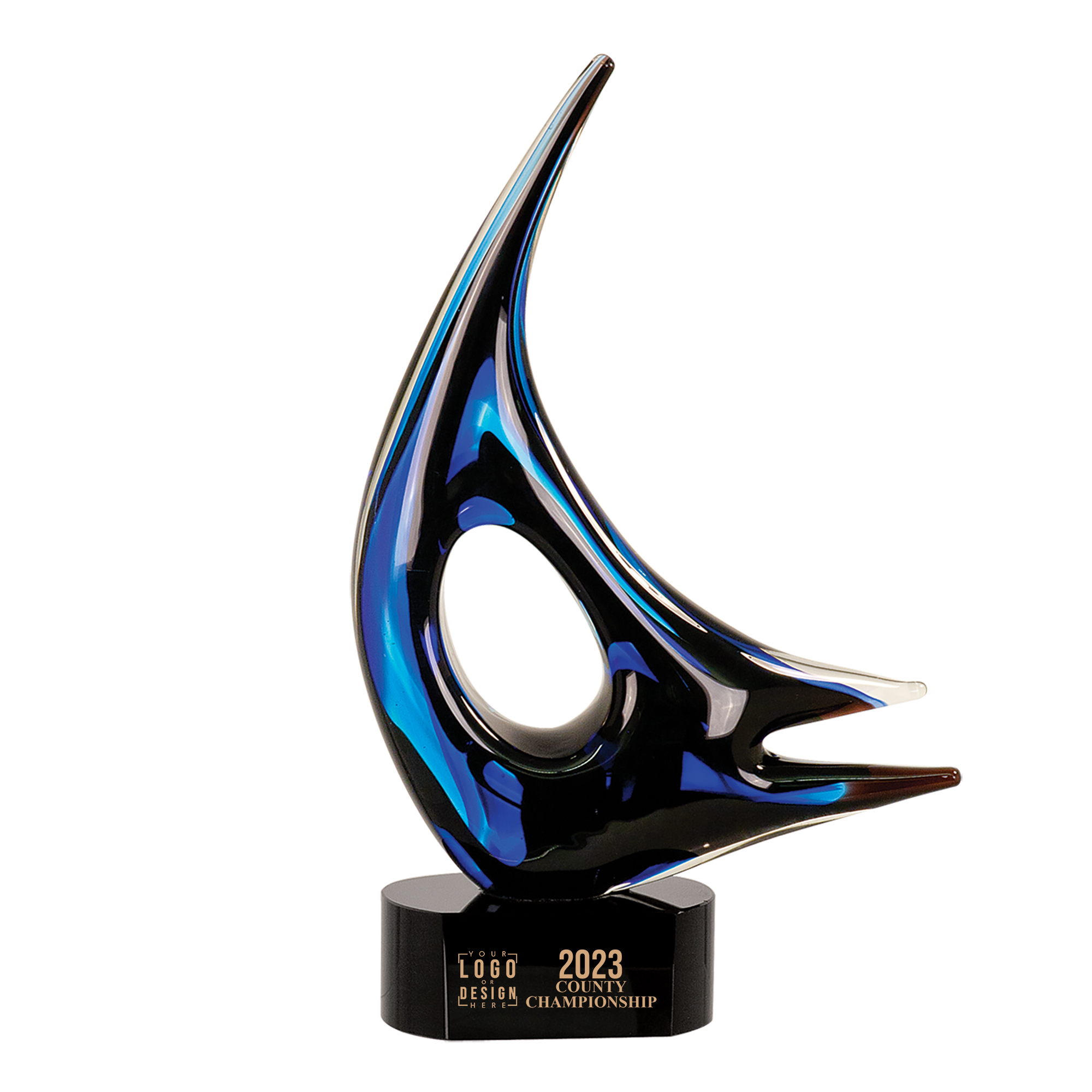 Personalized Blue Sail Art Glass Award - Image 3