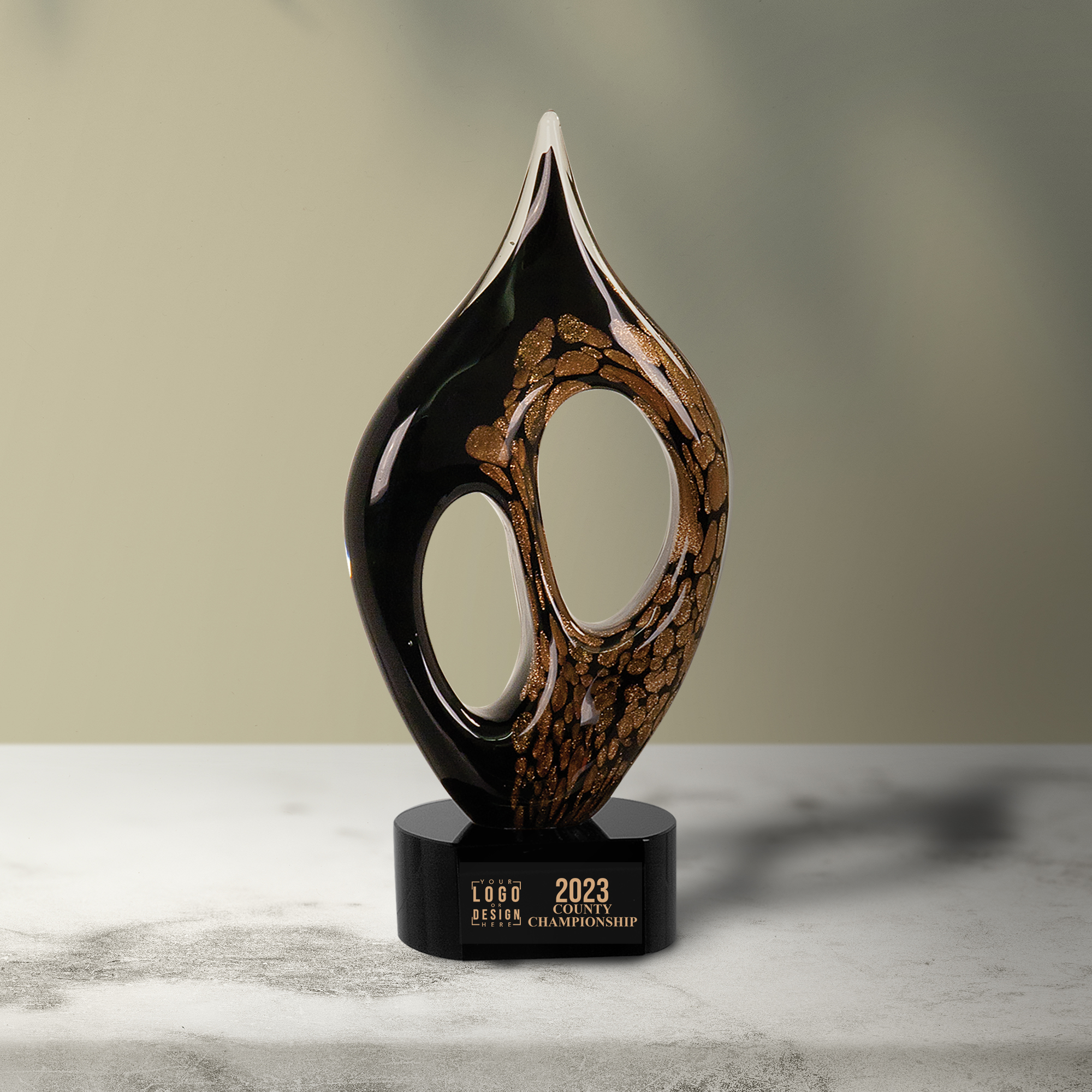 Personalized Black & Gold Coral Art Glass Award
