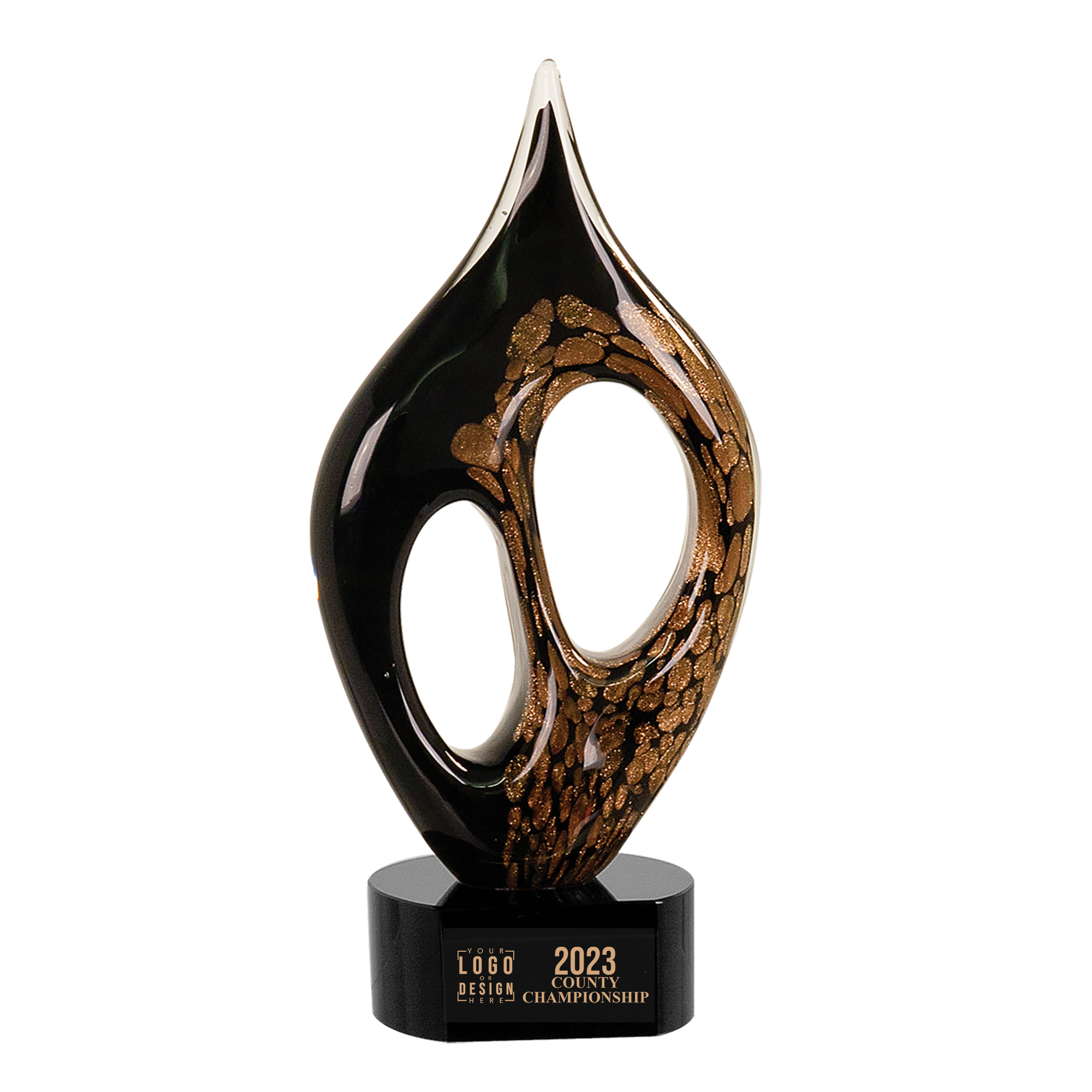 Personalized Black & Gold Coral Art Glass Award - Image 3