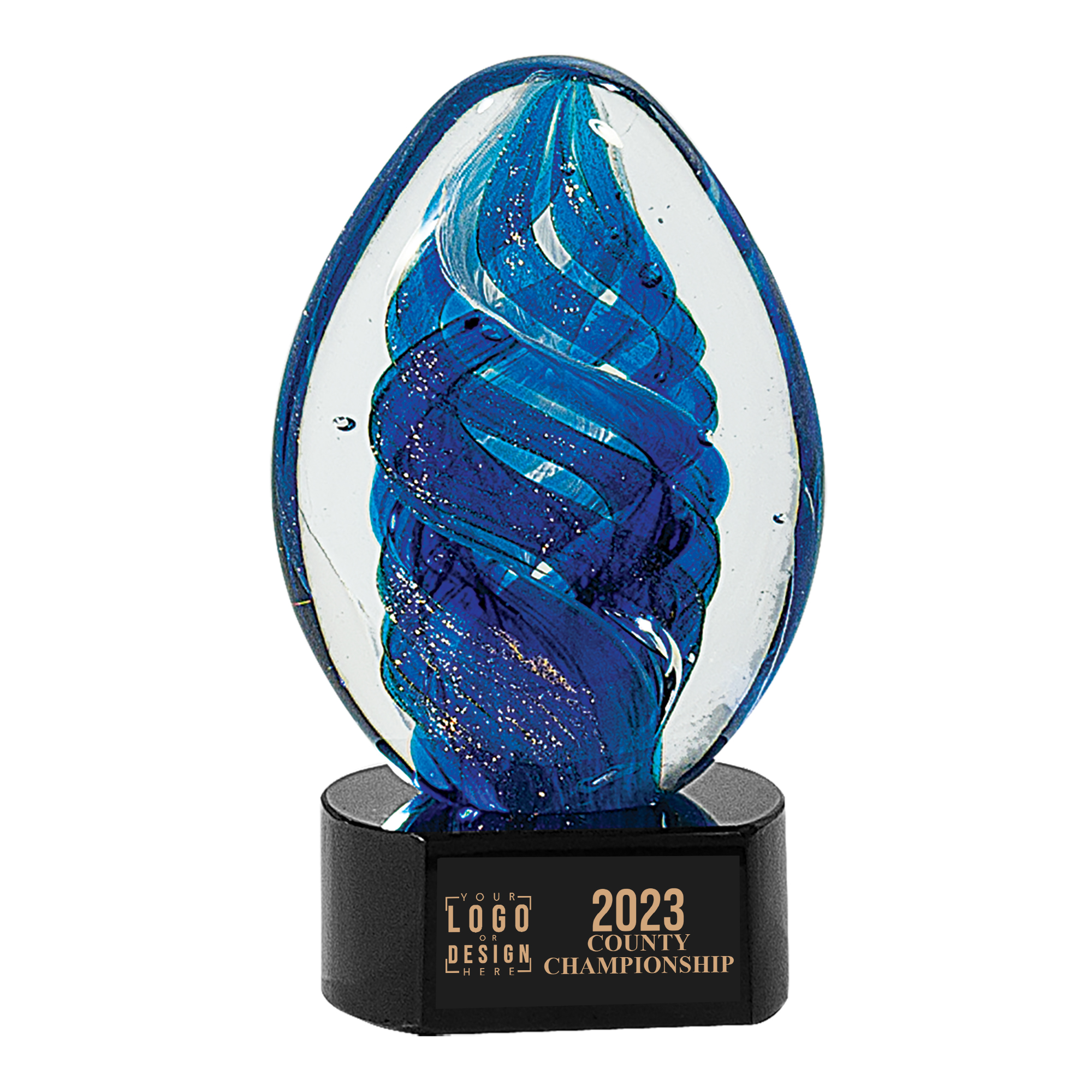 Personalized Blue Oval Swirl Art Glass Award - Image 3