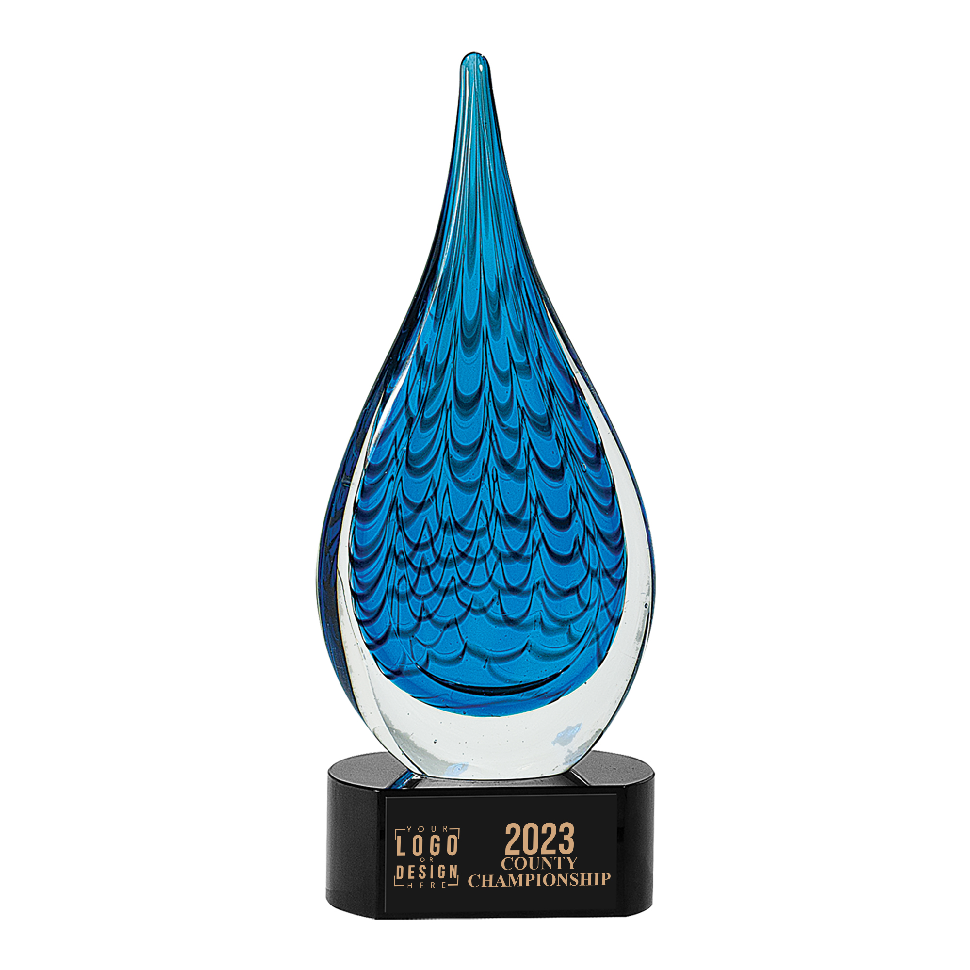 Personalized Blue Raindrop Art Glass Award - Image 3