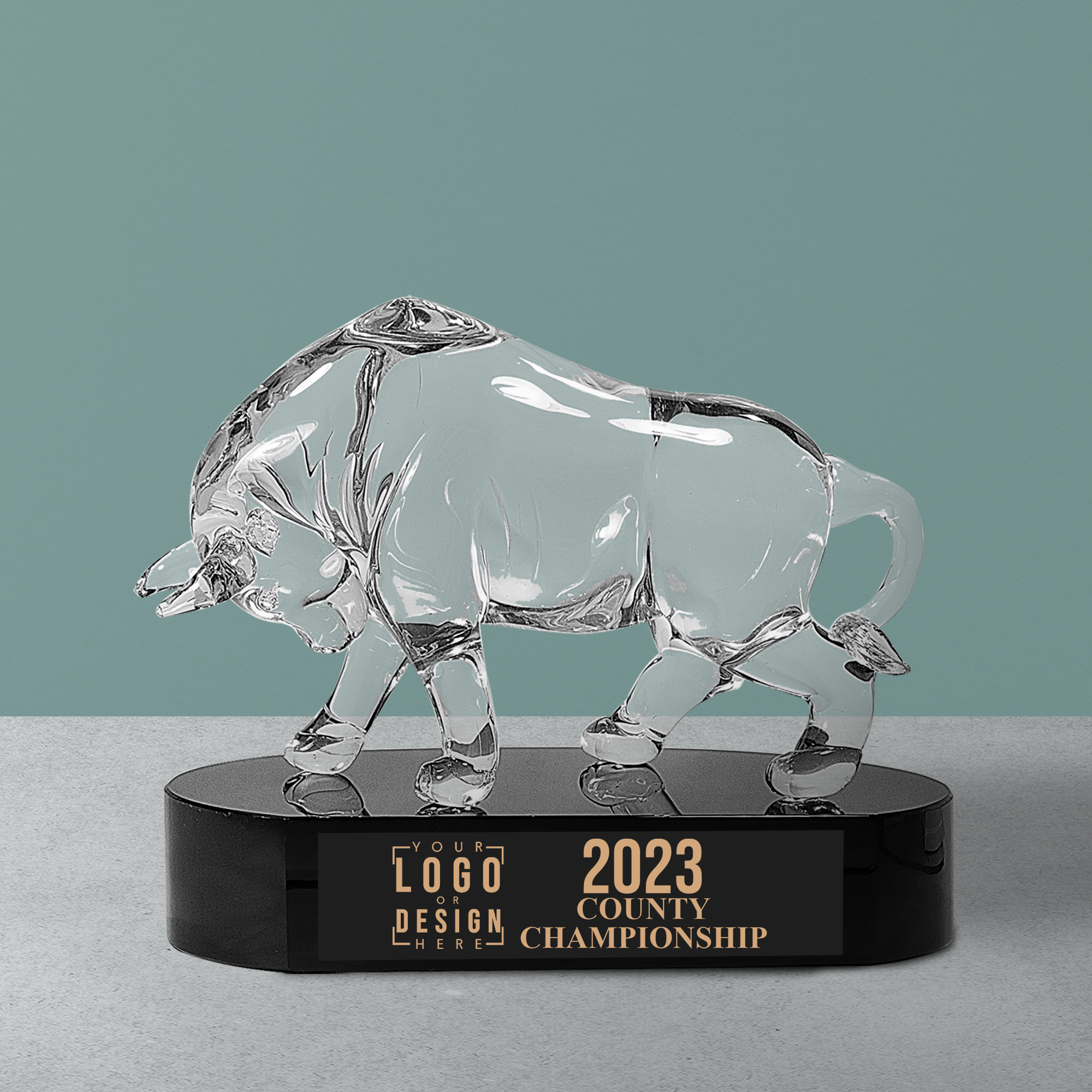 Personalized Clear Art Glass Bull Award
