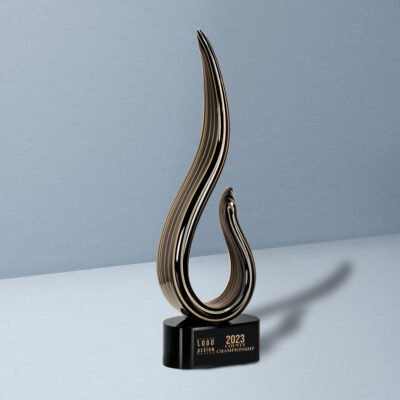 Personalized Black & Gold Curve Art Glass Award