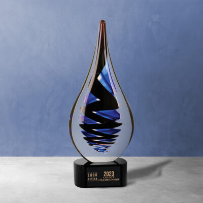 Personalized Black Twist Raindrop Art Glass Award