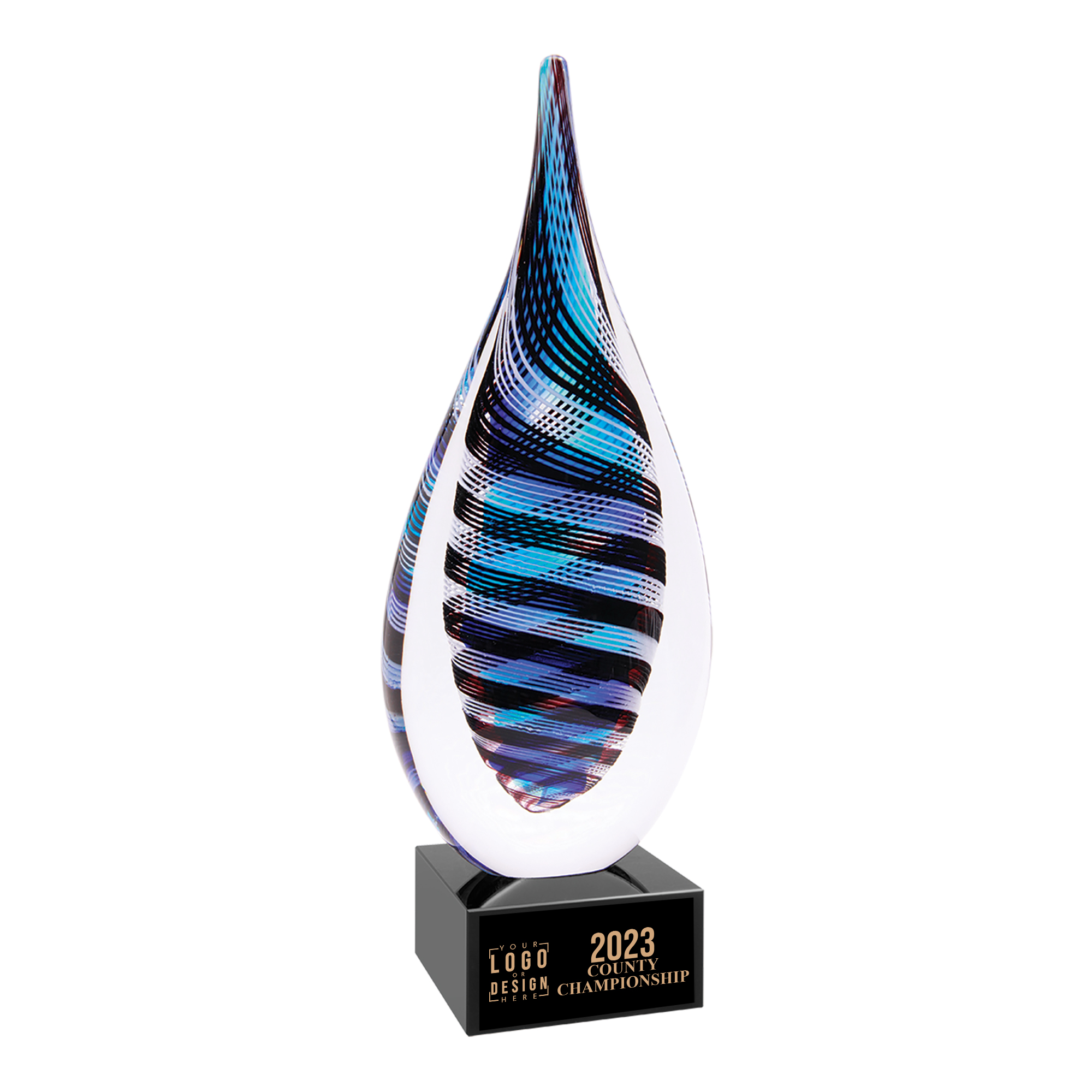 Personalized Blue, White & Black Twisted Rain Drop Award - Image 3
