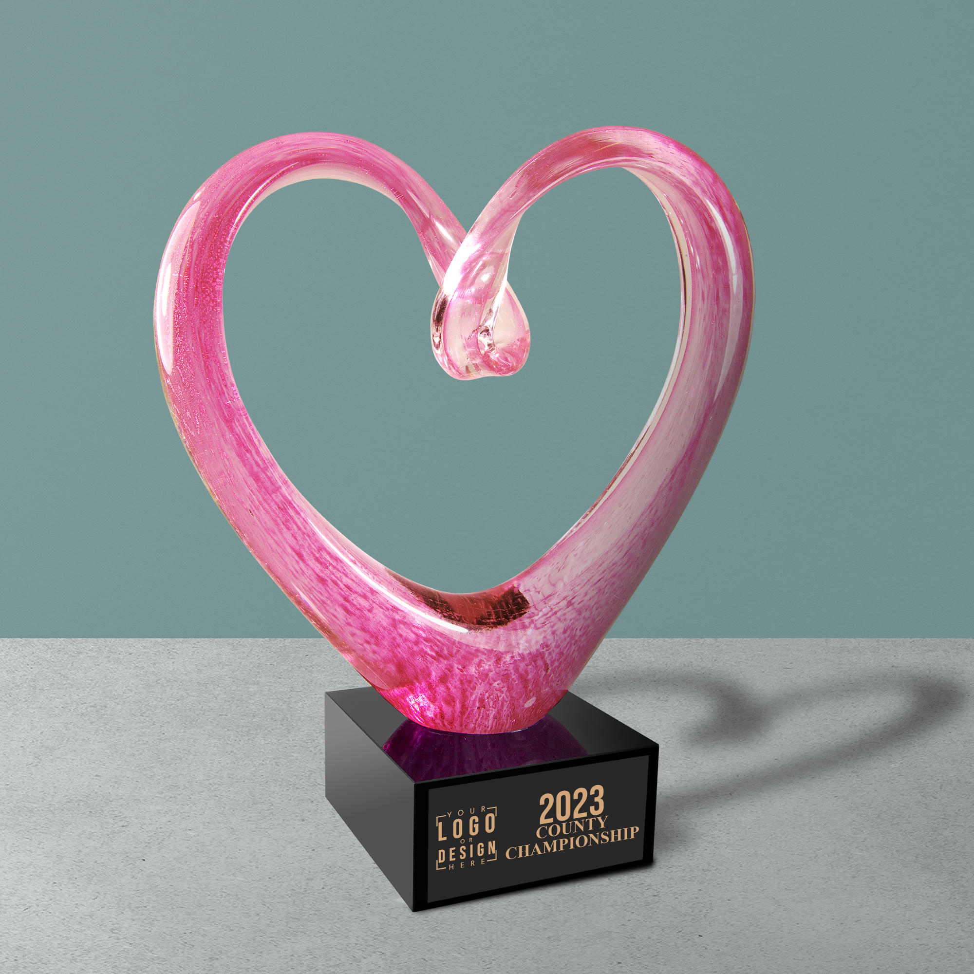Personalized Pink Glass Heart Award