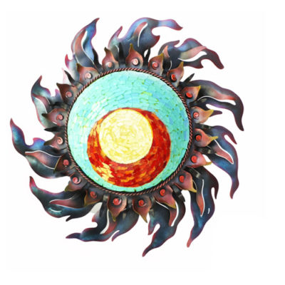 Artisan Crafted Painted Steel and Crystal Cut | Spiral Sun