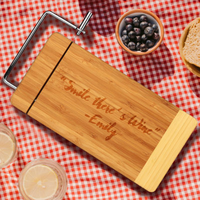 Personalized Bamboo Cheese Board with Slicer