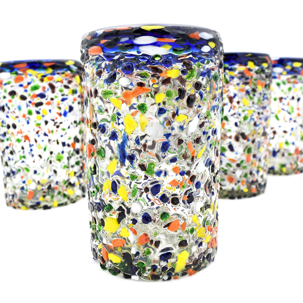 Blue Rim Confetti Rocks Handblown Glass Tumbler Drinkware - Image 2