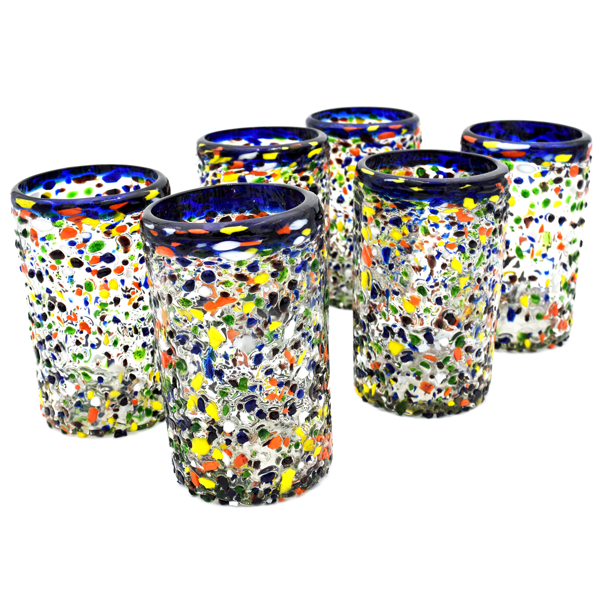 Blue Rim Confetti Rocks Handblown Glass Tumbler Drinkware - Image 3