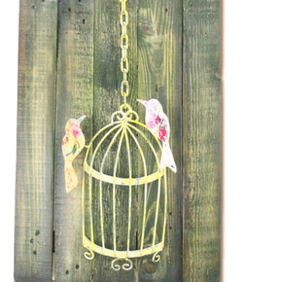 Artisan Crafted Wood and Iron Plasma Cut | Wall Decor | Bird Cage Vert