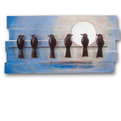 Artisan Crafted Wood and Iron Plasma Cut | Wall Decor | Birds Moon