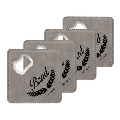 Personalized Bottle Opening Coaster Set - Caesar Design