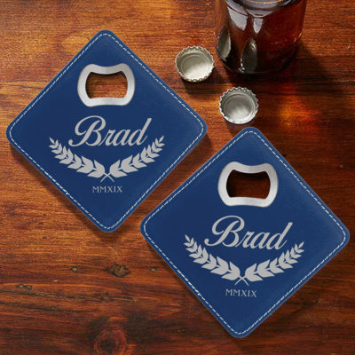Personalized Bottle Opening Coaster Set - Caesar Design