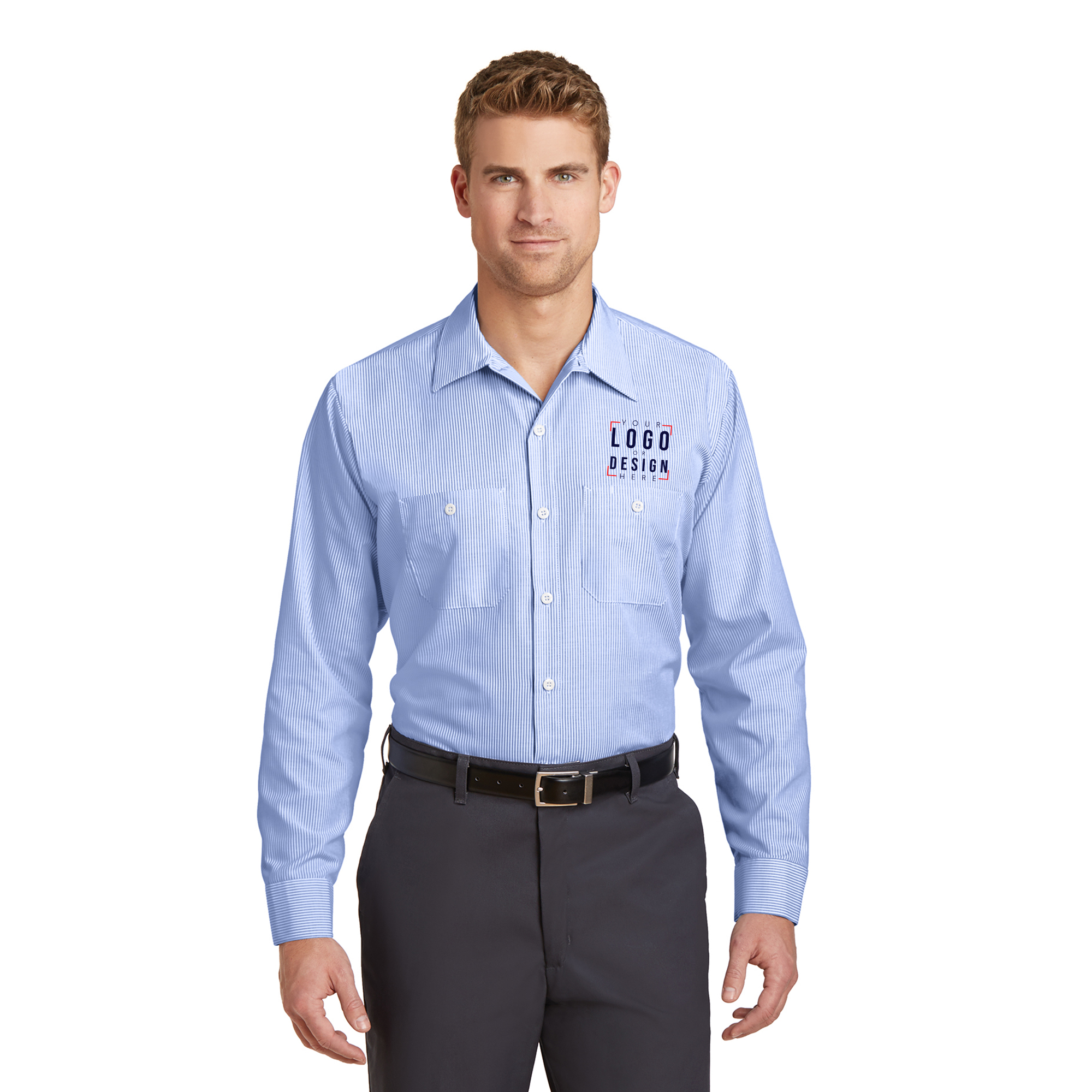 Red Kap - Long Sleeve Striped Industrial Work Shirt