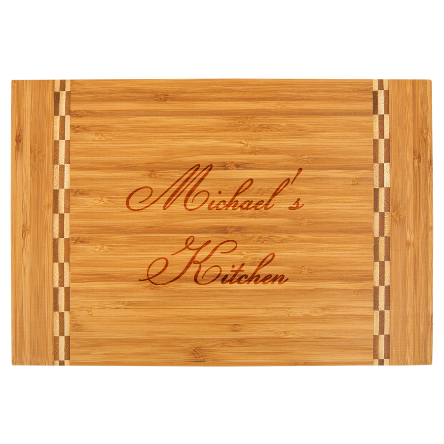 Personalized Bamboo Cutting Board with Butcher Block Inlay - Image 2