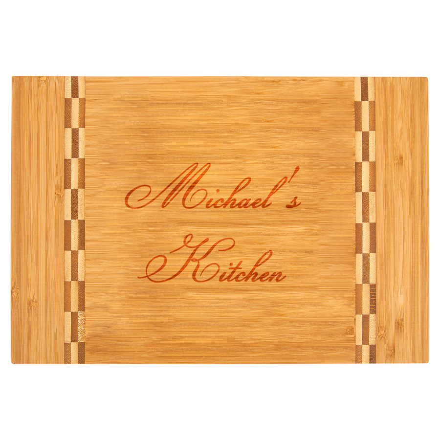 Personalized Bamboo Cutting Board with Butcher Block Inlay - Image 3