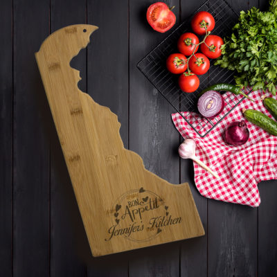 State Shaped Personalized BON APPETIT Bamboo Serving & Cutting Board