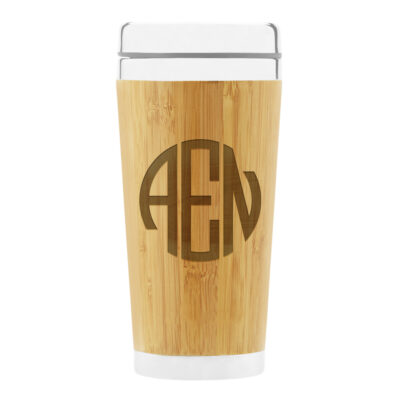 Personalized Round Monogram Bamboo Coffee Travel Mug