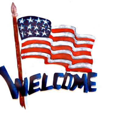 Welcome Sign | Artisan Crafted Iron Plasma Cut | Wall Decor | USA Flag