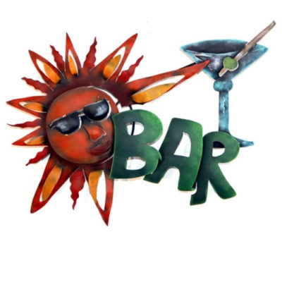 Bar Sign | Artisan Crafted Painted Iron Plasma Cut | Sun & Bar