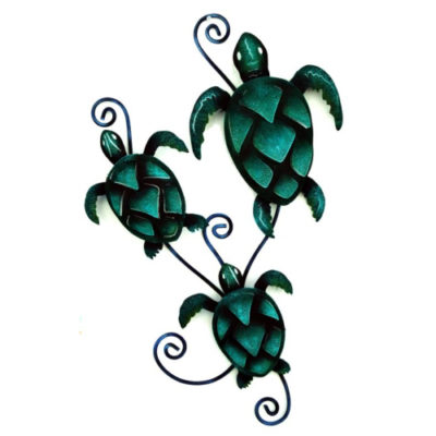 Artisan Crafted Painted Iron Plasma Cut | 3 Turtles