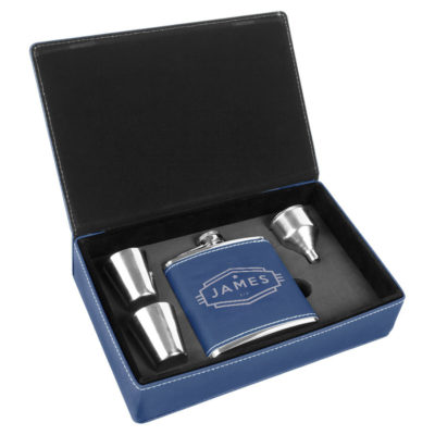 Personalized Leatherette Flask Gift Set - Cadet