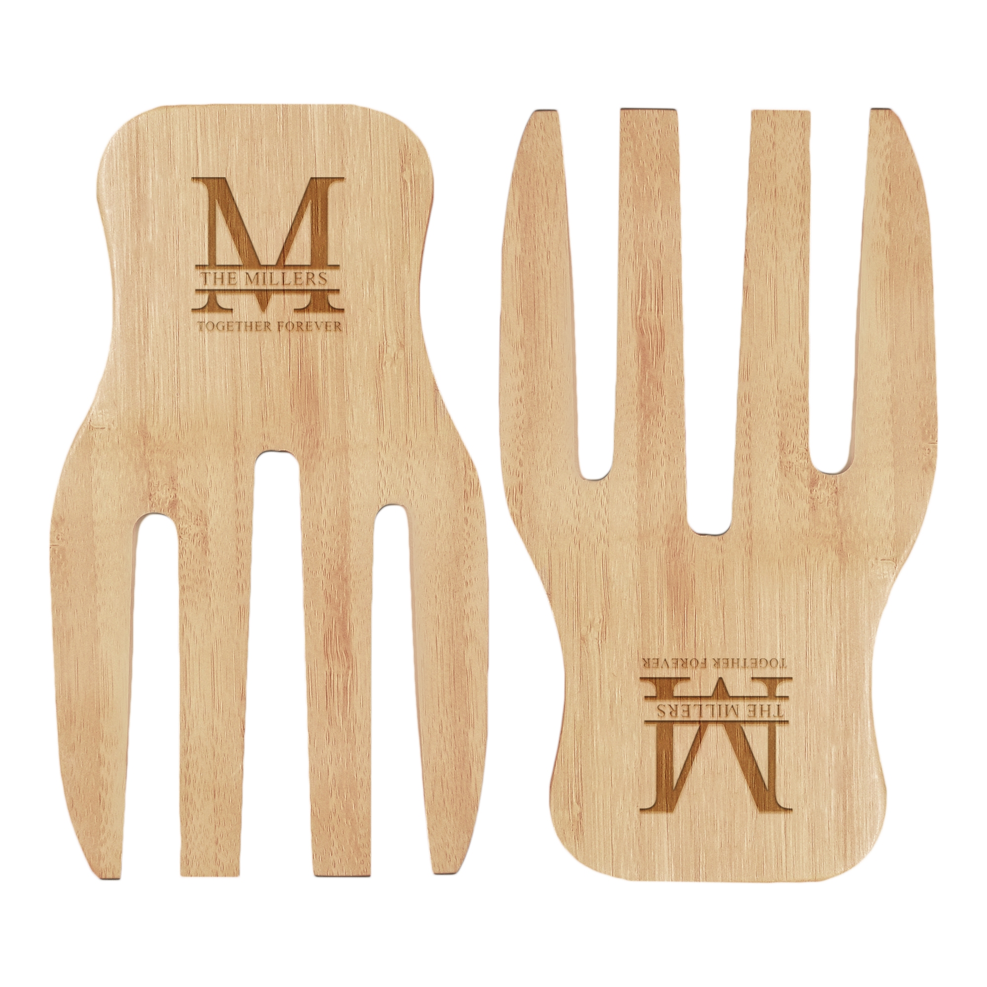Custom Split Letter Monogram Bamboo Salad Hands Set
