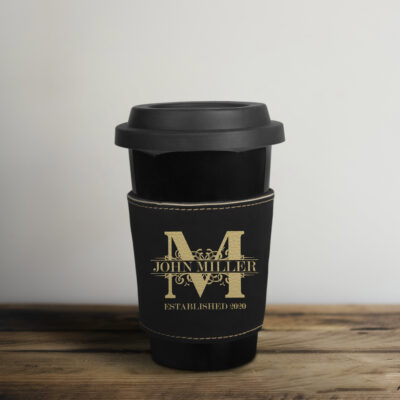 Personalized Royal Monogram Leatherette Mug Sleeve
