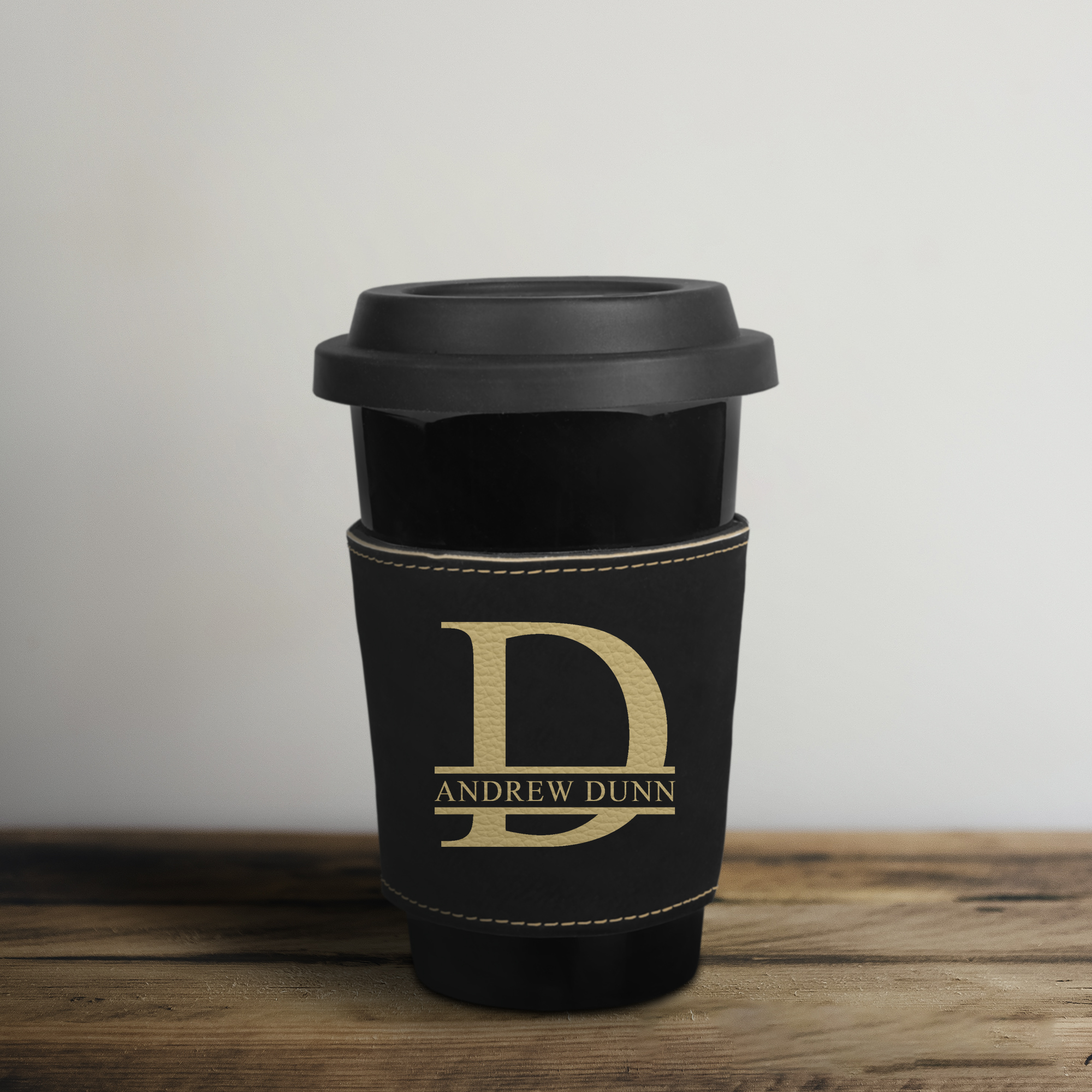 Personalized Split Letter Monogram Leatherette Mug Sleeve